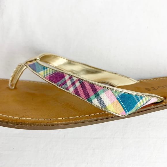 TALBOTS Mari Multicolor Plaid Flip Flop Thong Sandals Gold Trim size 10 - Picture 7 of 10
